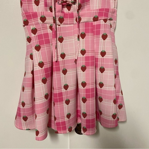 Hot Topic Strawberry Plaid Lace Up Dress Size S/M - Picture 4 of 7